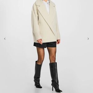 Stentaler  Cream Bouclé Alpaca Aviator Jacket